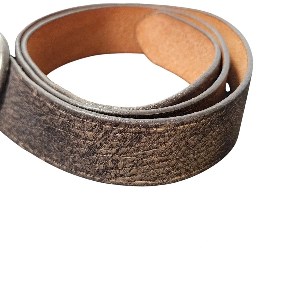Ann Taylor LOFT Brown Textured Leather Belt‎ Double Oval Buckle Made USA Large